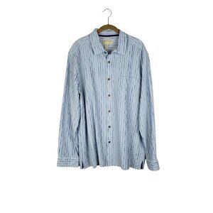 Territory Ahead Button Up Shirt Textured Blue Stripe Cotton Long Sleeve Size XL